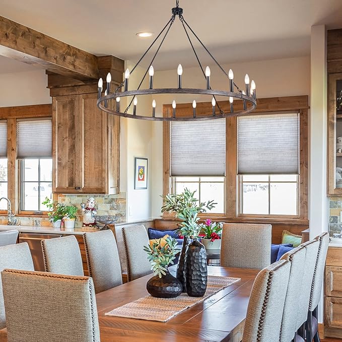 Wagon Wheel Chandelier 20-Light 48" Round Rustic Farmhouse Chandelier Light Fixture for High Ceiling Foyer Hallway Living Room Dining Room Kitchen Island