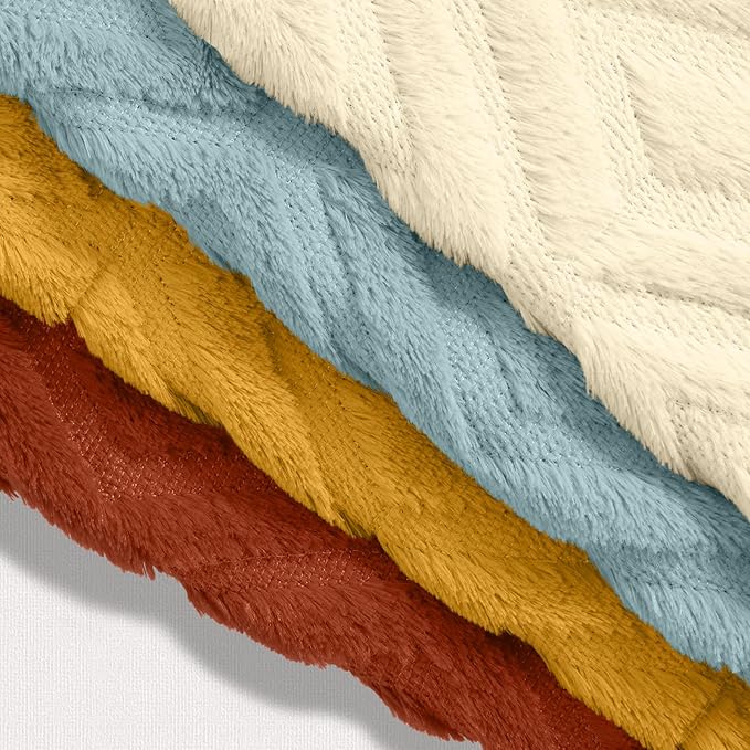 decorUhome Pack of 4 Faux Fur Throw Pillow Covers 18x18, Soft Decorative Couch Pillow Covers with Velvet Back for Modern Sofa Living Room, Yellow/Rust