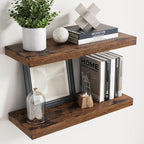 Floating Shelves for Wall with Invisible Brackets, Wall Mounted Engineered Wood Shelves with Wood Grain for Living Room, Bathroom, Kitchen Decor and Storage, Oak, 24"L Set of 2, Rustic Brown