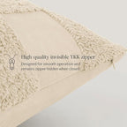 Double Stitch Checkered Throw Pillow Covers - 100% Cotton Set of 2 Tufted Boho Decorative Pillow Covers 20x20, Made in India, Square Cushion Case, Modern Home Decor for Couch, Sofa, Living Room, Beige
