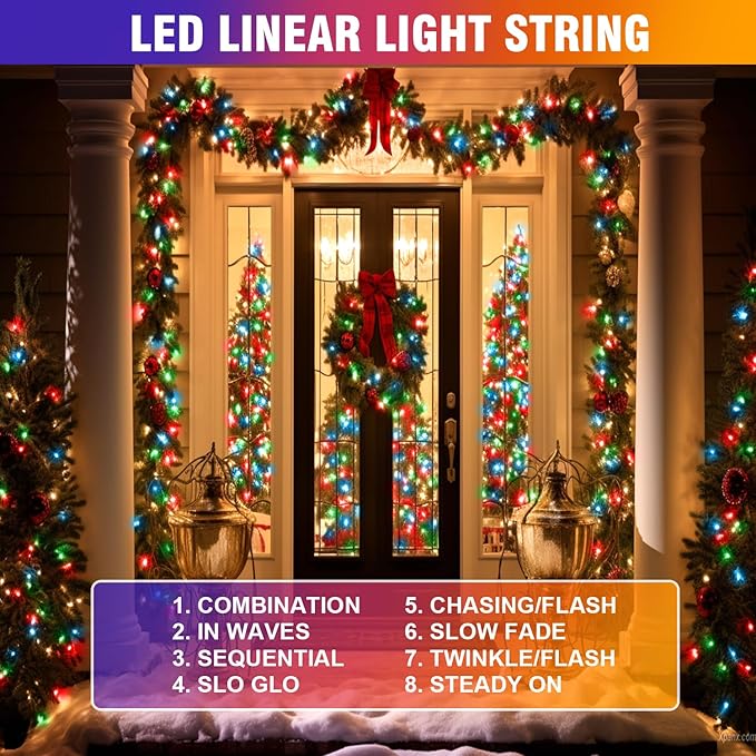 Nisocy 66FT 200 LED 4 Color Christmas String Lights, Multicolor Fairy Lights with Green Wire, 8 Modes Plug in Christmas Tree Lights for Indoor Outdoor Holiday Decorations, Party, Patio, Home Décor