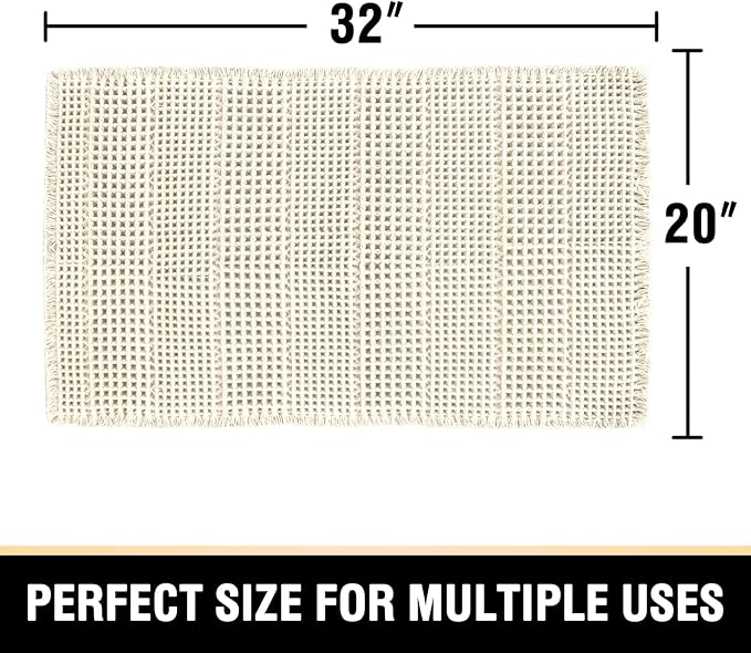 H.VERSAILTEX Upgraded Waffle Bath Mat Super Absorbent Bathroom Mats Non Slip Bath Rugs for Bathroom Floor Machine Washable Dry Fast Bathroom Rugs for Beside Tub, 20" x 32", Ivory
