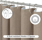 Inhousolu Boho Farmhouse Shower Curtain with Fabric Liner Set, Faux Linen Textured, 8 Metal Hooks Luxury Weighted Hem, Washable Wrinkle Free Bath Curtain for Hotel Bathroom 36" W x 72" L Beige