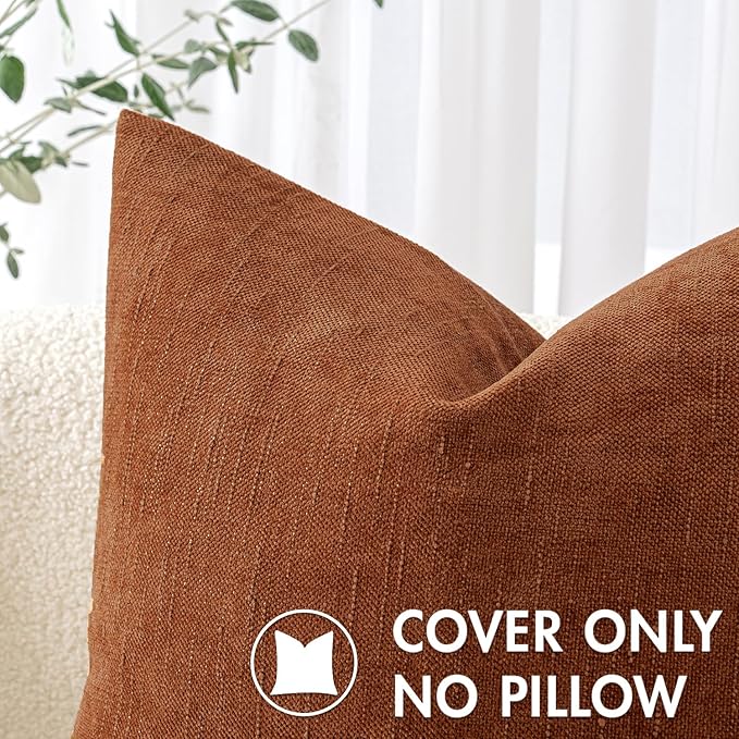 MIULEE Pack of 2 Decorative Throw Pillow Covers Soft Chenille Throw Pillows Solid Textured Fall Cushion Covers for Couch Sofa Bedroom Living Room 18x18 Inch, Dark Rust