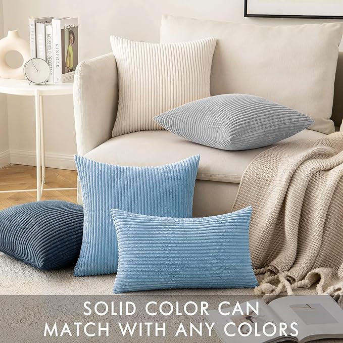 MIULEE Winter Pack of 2 Corduroy Pillow Covers Soft Soild Cushion Cases Decorative Square Throw Pillow Covers Baby Boy Blue Pillowcases for Sofa Bedroom Car 18 x 18 Inch 45 x 45 Cm