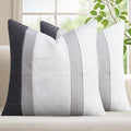 Adabana Modern Pillow Covers 18x18 Set of 2 Farmhouse Decor Patchwork Linen Cushion Covers for Living Room Couch Bed Grey and White