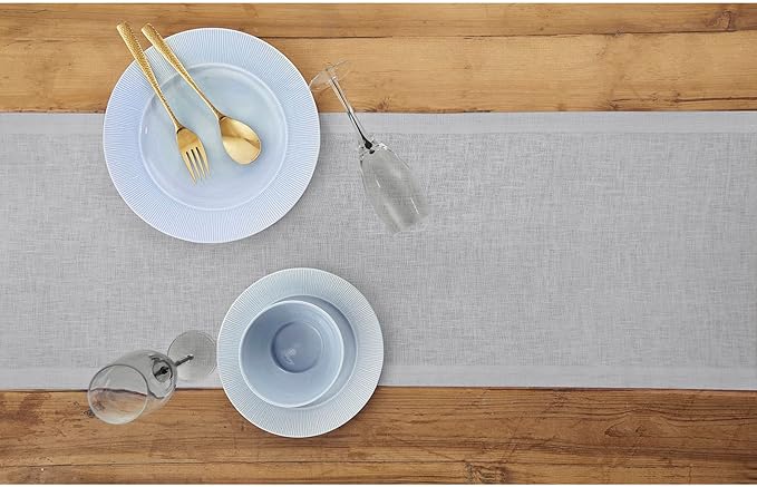 Solino Home Linen Soft Grey Table Runner 108 Inches Long - 100% Pure Linen 14 x 108 Inch Table Runner for Fall, Autumn, Thanksgiving, Christmas - Fete