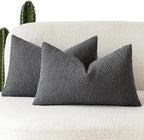 Foindtower Pack of 2 Textured Boucle Throw Pillow Covers Accent Solid Decorative Lumbar Pillow Cases Woven Couch Cushion Case for Sofa Living Room Home Decor, 12 x 20 Inch,Dark Grey