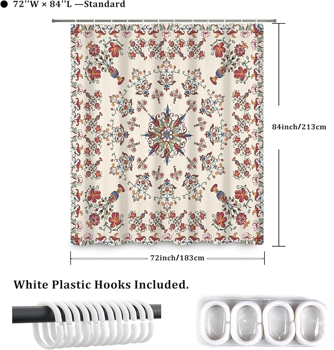 Boho Shower Curtain Floral Pattern Fabric Curtain for Bathroom Plant Theme Religion Floral Shower Curtain Sets Waterproof Decor 72x84Inch