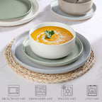 LIANYU 12 Piece Ceramic Dinnerware Set, Stoneware Dinner Dish Set for 4, Kitchen Modern Dishware Plates and Bowls, Scratch Resistant, Assorted Colors