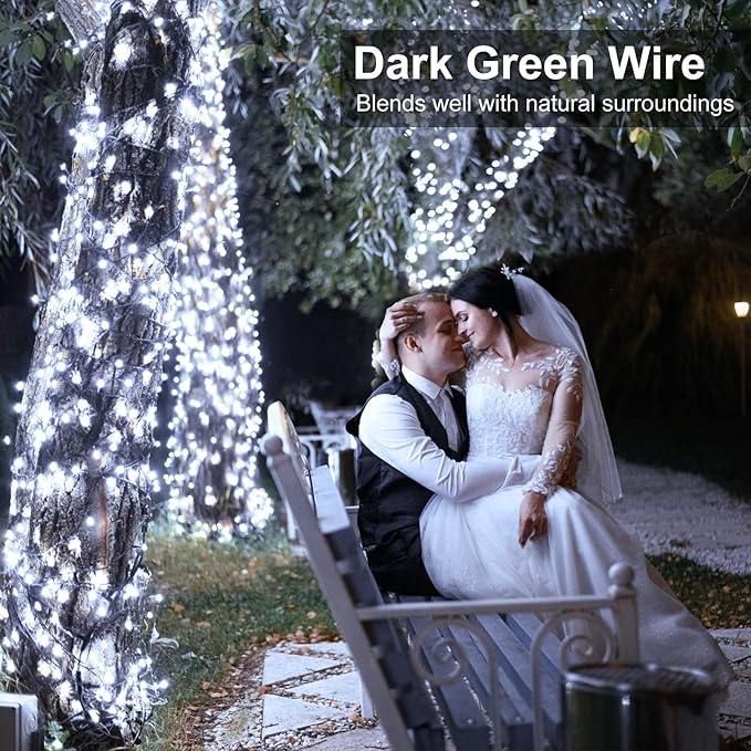 2 Pack Christmas Lights Outdoor, Total 200FT 600LED Christmas Tree Lights with 8 Modes Waterproof, Green Wire String Twinkle Lights for Indoor House Patio Yard Party Xmas Decorations, White