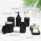 Bathroom Accessories Set, 6-Piece Bathroom Accessory Set, Toothbrush Holders Set, Soap Dispenser, Vanity Tray, Tumbler, Cotton Swab Jars, Bathroom Organizer for Modern Bathrooms(Matte Black)