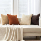 MIULEE Boho Farmhouse Throw Pillow Covers 18x18 Inch Set of 4 Rustic Mordern Neutral Cushion Covers Soft Corduroy Nordic Home Decor for Couch Bed Sofa Living Room Brown-Beige