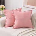 HAUSSY Pink Throw Pillow Covers 12x12 Inch Set of 2,Soft Solid Corduroy Striped/Wide Bordered,Square Decorative Cushion Case,Winter Home Decorations for Couch,Bed