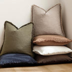 Foindtower Set of 2 Decorative Linen Fringe Lumbar Throw Pillow Covers Farmhouse Cushion Cover with Tassels Accent Pillowcase for Couch Sofa Bed Living Room Home Decor,12×24 Inch,Natural Linen