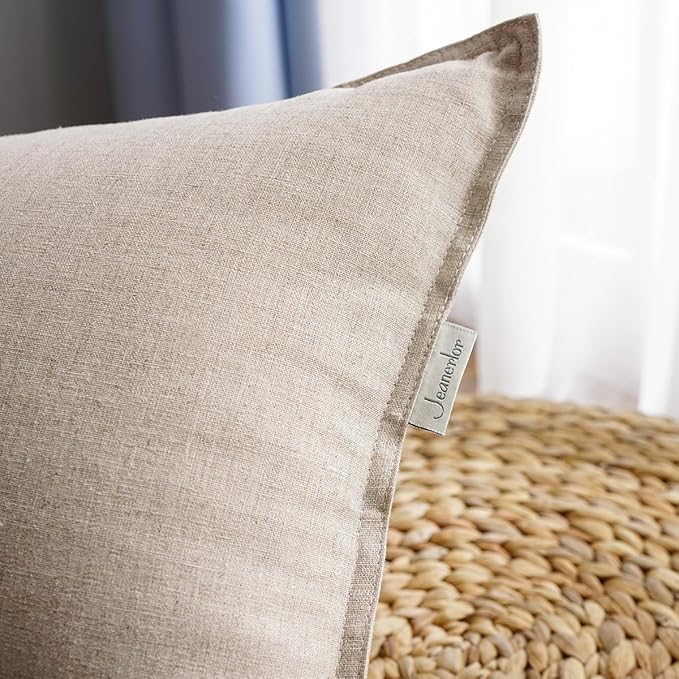 Jeanerlor 12"x20" Cotton Linen Decorative Lumber Throw Pillow Case Cushion Cover Set with Twin Needles Stitch on Edge for Father's Day,(30 x 50cm), 2 Pcs, Light Linen