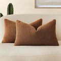 Foindtower Pack of 2, Curly Faux Fur Decorative Throw Pillow Covers Soft Fuzzy Plush Cushion Case with Zipper Cozy Pillowcase for Home Living Room Couch Bed Sofa 12 x 20 Inch,Dark Bronze