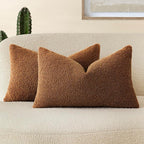 Foindtower Pack of 2, Curly Faux Fur Decorative Throw Pillow Covers Soft Fuzzy Plush Cushion Case with Zipper Cozy Pillowcase for Home Living Room Couch Bed Sofa 12 x 20 Inch,Dark Bronze