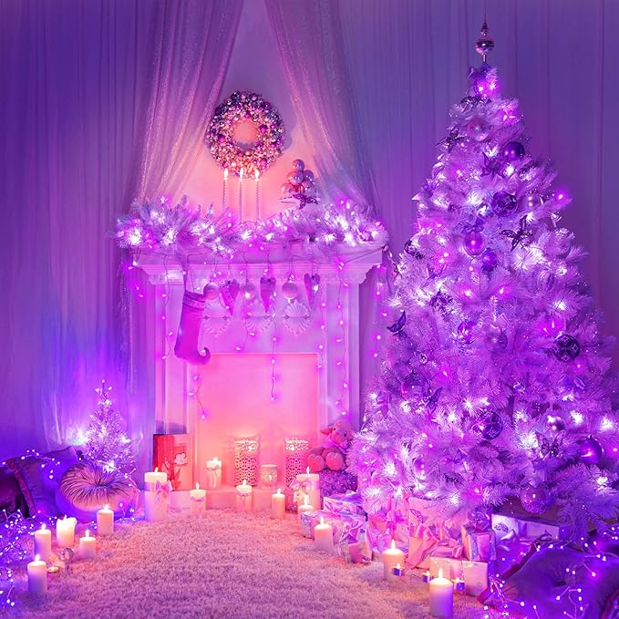 Vivideal 100 LED Halloween Lights Outdoor Waterproof 33ft Purple String Lights Clear Wire with 8 Modes Plug in Purple Christmas Light for Tree Party Halloween Decorations