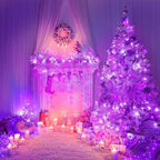 Vivideal 99ft 300 LED Halloween Lights Outdoor Waterproof, Purple String Lights Clear Wire with 8 Modes Plug in Purple Christmas Light for Tree Party Halloween Decorations
