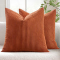 MIULEE Pack of 2 Rust Pillow Covers 18x18 Inch Soft Boho Striped Corduroy Throw Pillow Covers Set Decorative Square Cushion Cases Pillowcases for Sofa Bedroom Couch