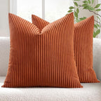 MIULEE Pack of 2 Rust Pillow Covers 18x18 Inch Soft Boho Striped Corduroy Throw Pillow Covers Set Decorative Square Cushion Cases Pillowcases for Sofa Bedroom Couch