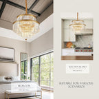 21.6" 14-Light Modern Crystal Chandelier Light Fixtures 4-Tier Gold Luxury Chandeliers for Dining Room Round Hanging Pendant Lighting for Living Room Kitchen Entryway Bedroom Foyer Hallway