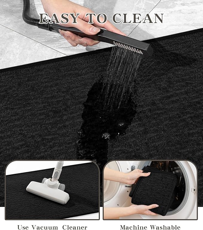 chakme Bathroom Rugs Mat 59x17, Ultra Thin Non Slip Bath Mat Quick Dry Absorbent Bath Mat for Bathroom Floor, (Black, 59"x17")