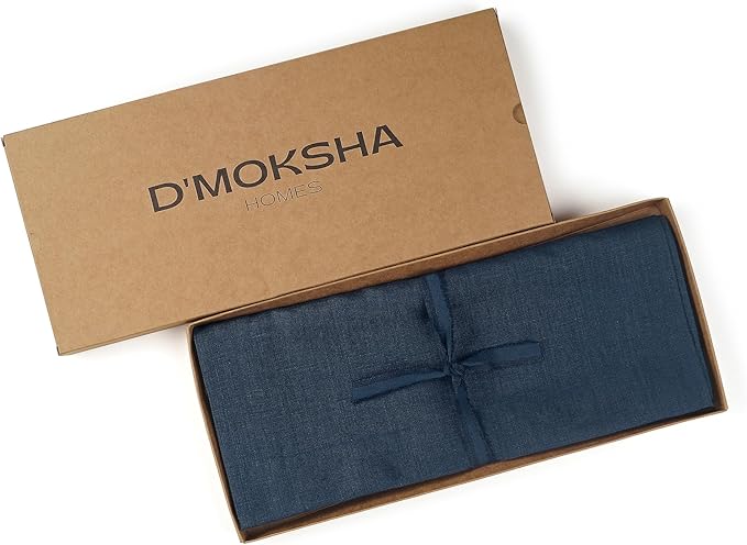 D'Moksha Homes Linen Navy Blue Table Runner 120 Inches Long - 100% Pure Linen Dining Table Runner 14 x 120 Inch for Fall, Autumn and Halloween - Machine Washable