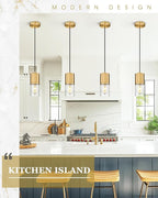 2-Pack Pendant Lights Kitchen Island, Brushed Gold Shade Hanging Lights Fixtures with Cylinder Clear Glass, Brass Kitchen Pendant Lighting Over Island for Dining Room, AD-24023-1P2-GD
