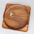 2 Pcs 10 Inch Acacia Wood Dinner Plates Set for Eating Wooden Round Charcuterie Boards Kitchen Serving Platters for Food Dishes Cheese Tray Dessert Salad Plate Wood Charger Plates Decorative Trays