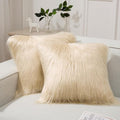 Phantoscope Pack of 2 Faux Fur Throw Pillow Covers Cushion Covers Luxury Soft Decorative Pillowcase Fuzzy Pillow Covers for Bed/Couch, Light Beige 26 x 26 Inches
