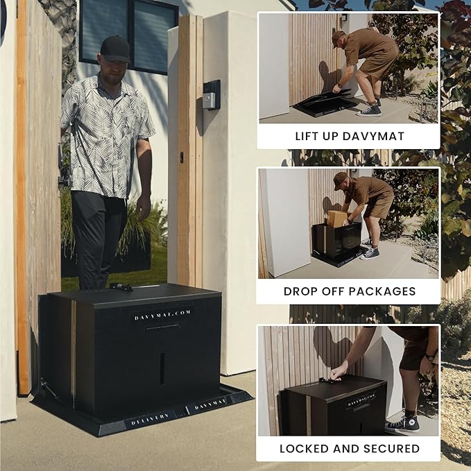 DAVYMAT ~ Transforming Doormat Package Locker/Anti-Theft Lockable Outdoor Parcel Safe/Secure Collapsible Porch Storage/Large 26x18x15" Capacity