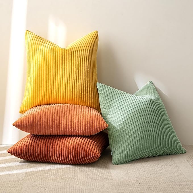 MIULEE Fall Decorative Throw Pillow Covers 24x24 Inch Set of 4, Vibrant Cushion Covers Vintage Retro Home Decor, Mix and Match Color Clash Design for Sofa Couch Bed Living Room Yellow Rust Green