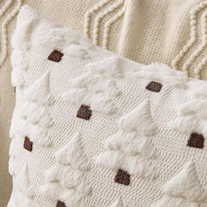 MIULEE Christmas Tree Decorative Pillow Covers Faux Fur Wool Throw Pillows Soft Plush Cushion Covers Set of 2 Xmas Home Decor Winter Holiday for Sofa Couch Livingroom Bed 20x20 Inch Cream