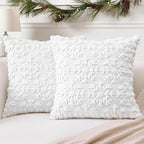 OTOSTAR Set of 2 Xmas Soft Plush Short Wool Velvet Decorative Throw Pillow Covers Square Luxury Style Cushion Case Pillow Shell for Sofa Bedroom Snowflake White, 14x14 Inch