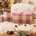 AQOTHES Purple White Plaid Winter Throw Pillow Covers 12x20 Inch Set of 2, Boucle Faux Fur Pillow Covers,Cozy Fluffy Home Living Room Farmhouse Decor for Sofa Couch Bed