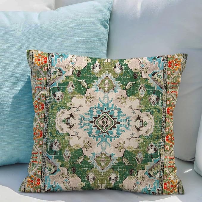 Snycler Boho Throw Pillow Covers 22x22 inch Set of 2 Boho Rug Carpet Double Sided Pattern Cotton Soft Pillow Case Cushion Cover Pillowcase for Couch Sofa Bed Decorative (Green)