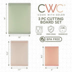 COOK WITH COLOR Extra Large Cutting Board Set, Jumbo-Sized Boards with Rubber Border for Enhanced Cooking Experience, 3-Piece, Sage Pink