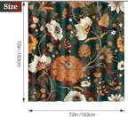 Aimego Boho Floral Shower Curtain - Dark Green Bohemian Chic Flowers Botanical Leaves Fabric Cloth Bath Shower Curtain Set with 12 Hooks for Adults Bathroom Decor Accessories, 72"x72"