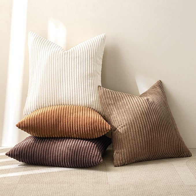 MIULEE Boho Farmhouse Fall Throw Pillow Covers 20x20 Inch Set of 4 Rustic Mordern Neutral Cushion Covers Soft Corduroy Nordic Home Decor for Couch Bed Sofa Living Room Brown