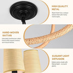28" Black Boho Rattan Chandelier for Living Room 5-Light Coastal Boho Pendant Light Fixture Bedroom Adjustable Rustic Farmhouse Chandeliers for Dining Room Kitchen Island Foyer Entryway