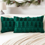 OTOSTAR Set of 2 Xmas Soft Plush Short Wool Velvet Decorative Throw Pillow Covers Rectangular Luxury Style Cushion Case Pillow Shell for Sofa Bedroom Christmas Tree Green, 12x20 Inch