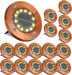 Solar Ground Lights Outdoor Waterproof Flat Garden Solar Disk Lights Floor 12 LED 16 Pack for Garden Patio Pathway Landscape Driveway Yard Path Decor