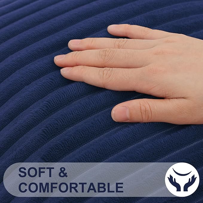 Simmore Decorative Throw Pillow Covers 20x20 Set of 2, Soft Natural Plush Flannel Double-Sided Fluffy Couch Pillow Covers for Sofa Living Room, Navy Blue