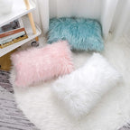 WLNUI Set of 2 White Christmas Decorative Lumbar Fluffy Pillow Covers New Luxury Series Merino Style Faux Fur Throw Pillow Covers Fuzzy Cushion Case for Sofa Bedroom Living Room Home Decor 12x20 Inch