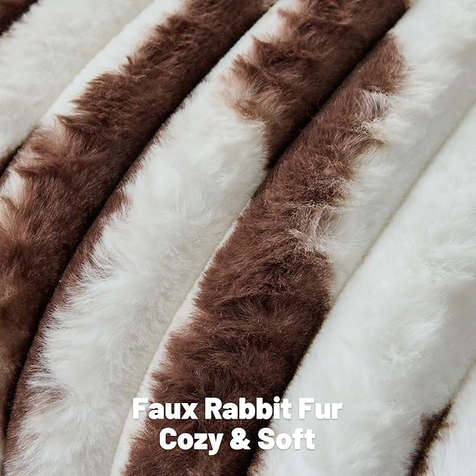 FUTEI Dark Coffee Decorative Throw Pillow Covers 26x26 Inch Set of 2, Soft Tie-Dye Faux Rabbit Fur Striped Texture Euro Pillow Sham, Modern Home Decor for Couch Bed Living Room