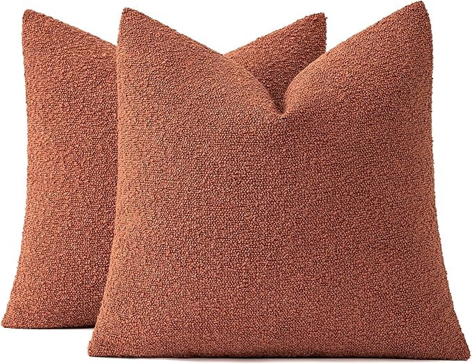 MIULEE 20x20 Inch Decorative Pillow Covers for Couch Bed Set of 2 Textured Boucle Neutral Winter Throw Pillows Burnt Orange Accent Solid Cushion Pillowcases Sofa Livingroom Home Decor