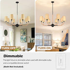 39" Black Boho Rattan Chandelier for Living Room 8-Light Large Coastal Boho Pendant Light Fixture Bedroom Adjustable Rustic Farmhouse Chandeliers for Dining Room Kitchen Island Foyer