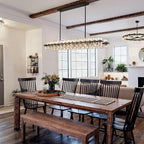 Crystal Black Rectangle Chandelier for Dining Room,L54in Dining Room Chandelier Over Table,Modern Chandelier for Dining Room,Kitchen Island, Over The Dining Table, Includes 60xG4 Bulbs